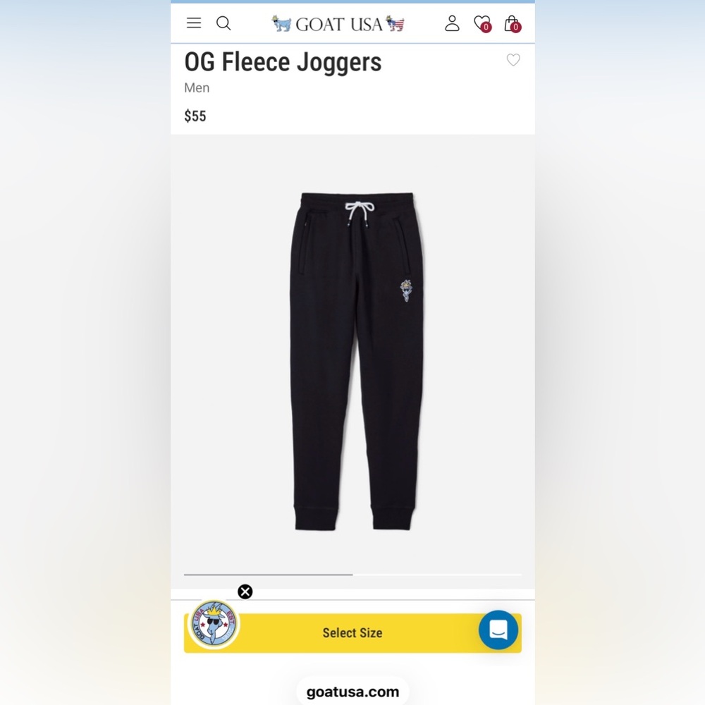 GOAT USA Men’s Black Fleece Joggers Sz S but they run small so more like XS